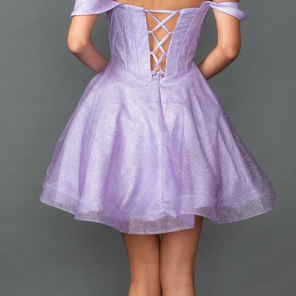 New Off The Shoulder Blush Short Fashion Forward Dress w/ Lace Up Back DQ 3425 - Picture 6 of 9